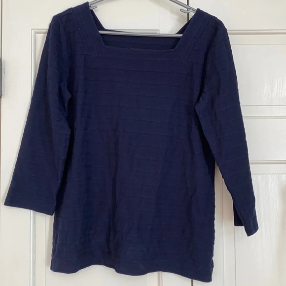 Talbots Navy Blouse Knit Top Square Neck Three Quarter Sleeves Spring Size Small - Picture 1 of 6